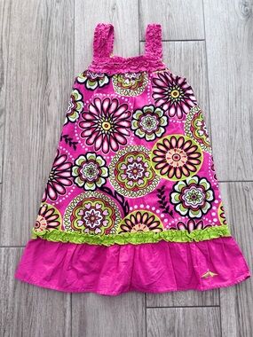 Lilybird Pink Sundress Medallion Print Lime Ruffle Trim With Bloomers Size 24m